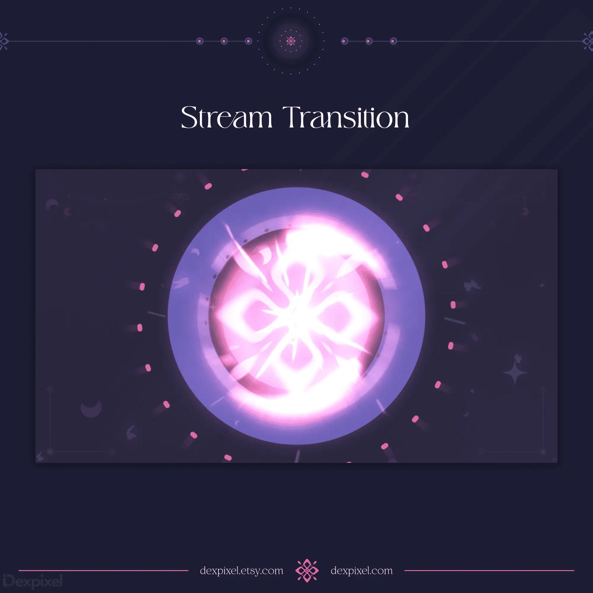 Glowing pink circular symbol with a cross-like pattern inside a purple orb.