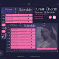 Lunar-themed streaming schedule template with pink gradient bars and mystical star decorations.