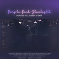 Neon purple text reading ’Purple Pink Starlight’ with animated alert screen designs below it.