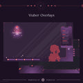 Purple and pink themed VTuber streaming overlay package with silhouette design elements.