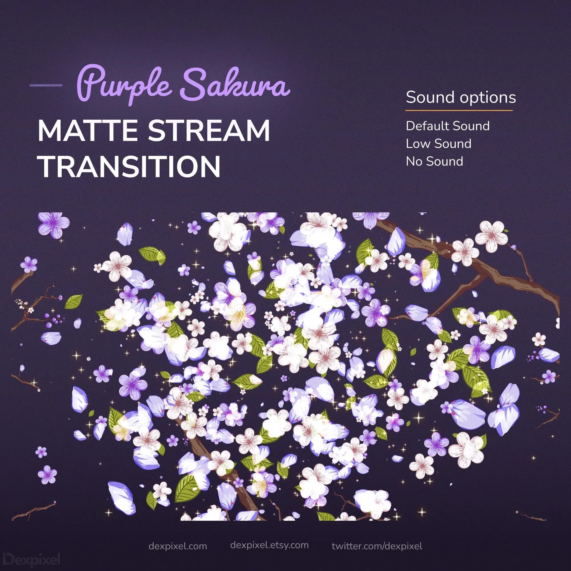 Purple sakura matte stream transition with sound options.
