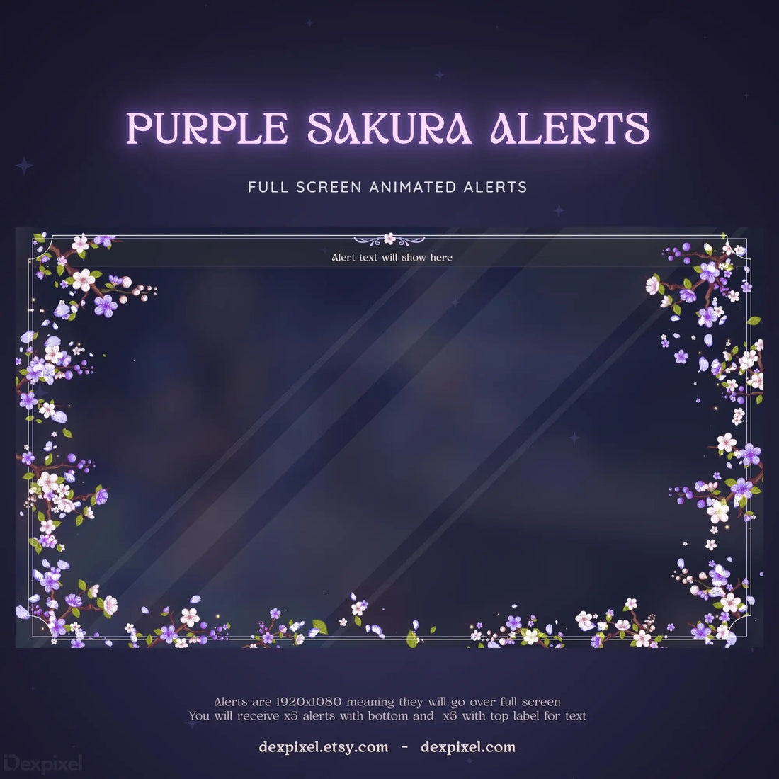 purple white sakura cherry blossom animated stream alert
