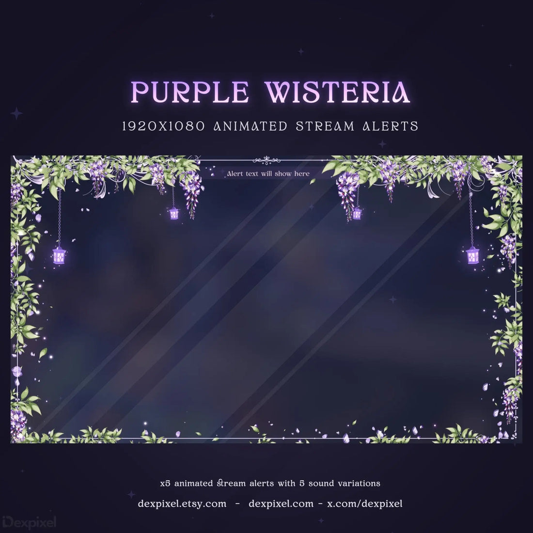 purple wisteria blooming animated stream alert
