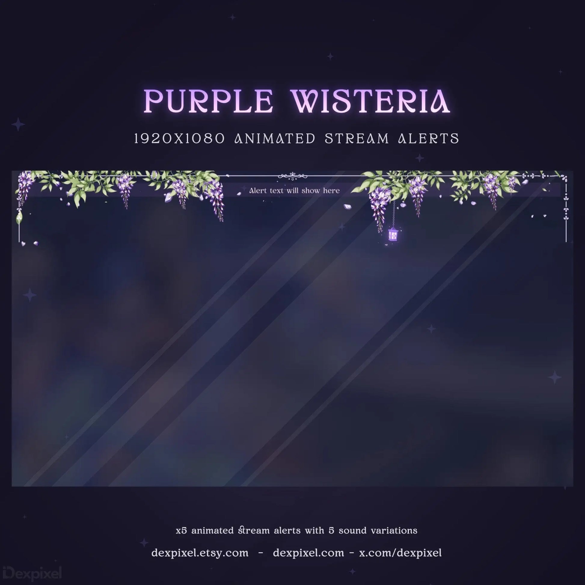 purple wisteria floral stream alerts for vtuber twitch
