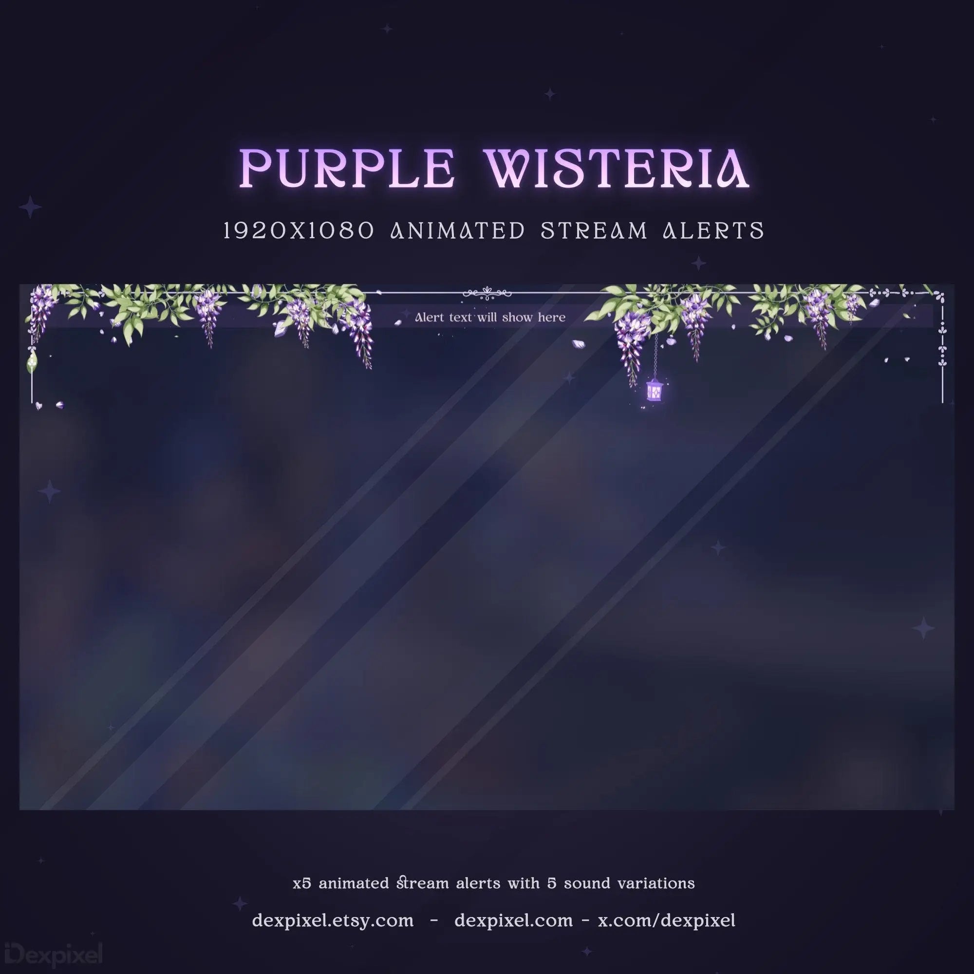 purple wisteria floral stream alerts for vtuber twitch
