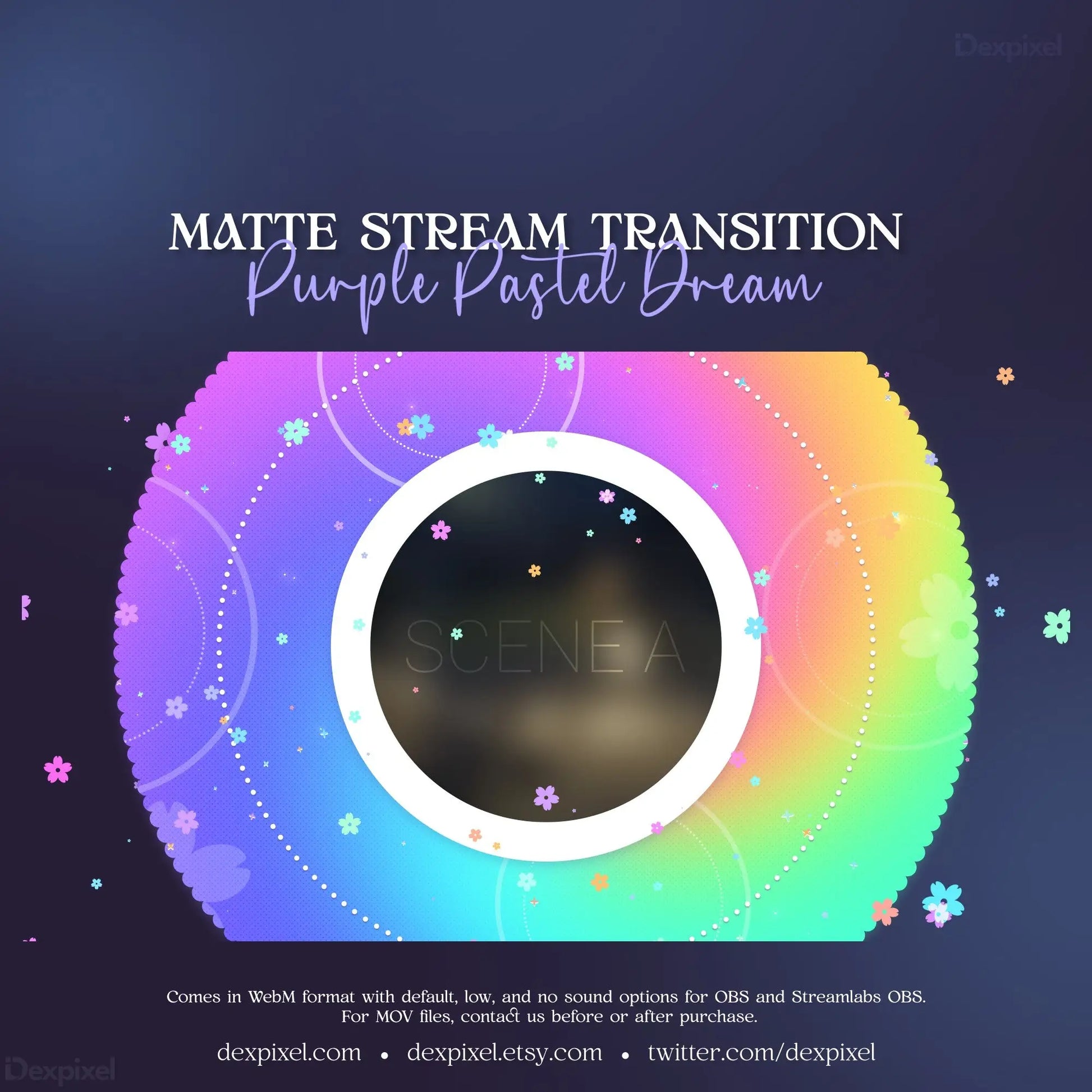 Circular rainbow colorful dream animated stream transition with stars and dark center