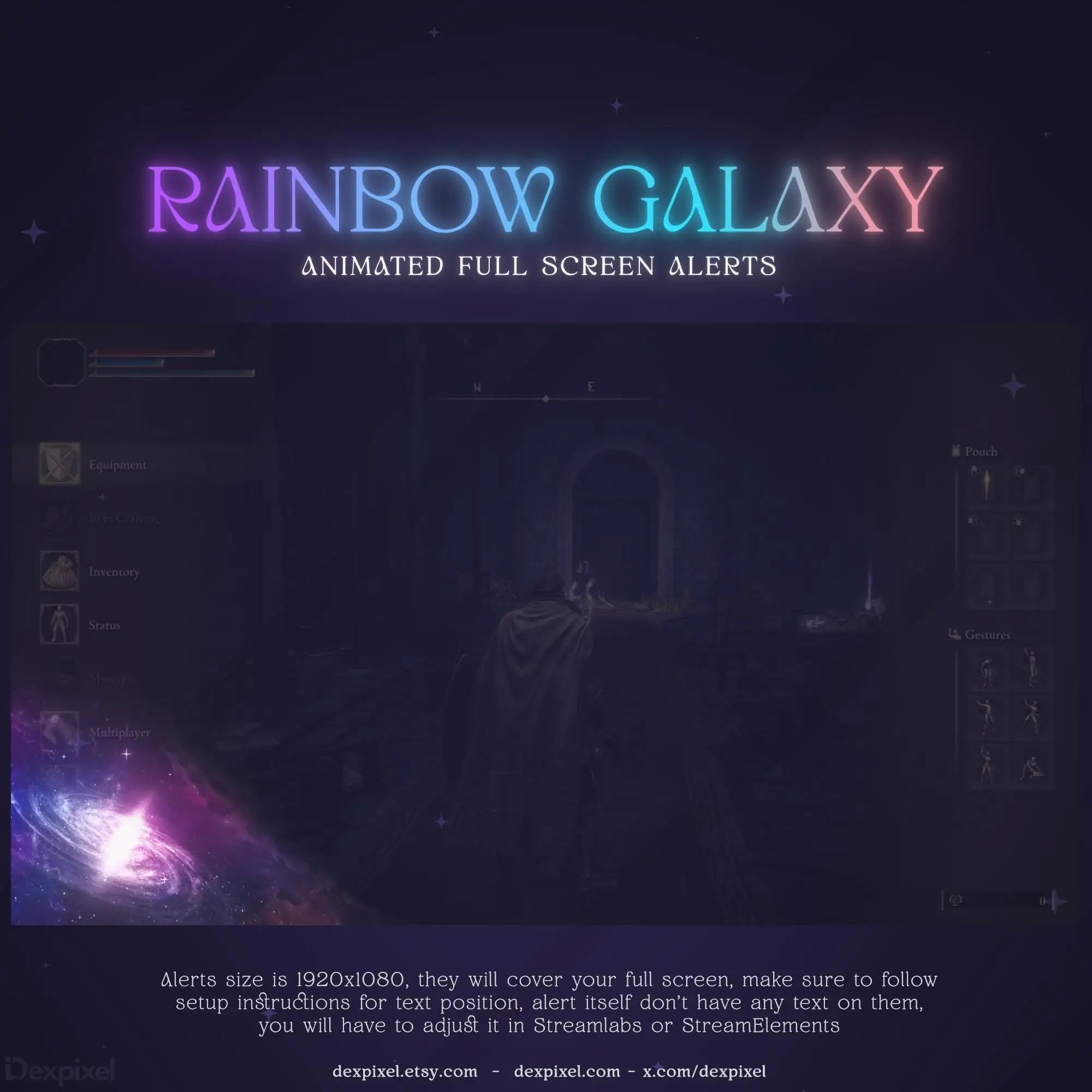 Rainbow Cosmic Space Full-Screen Stream Alert for Twitch, VTuber, and YouTube with 1920x1080 Display

