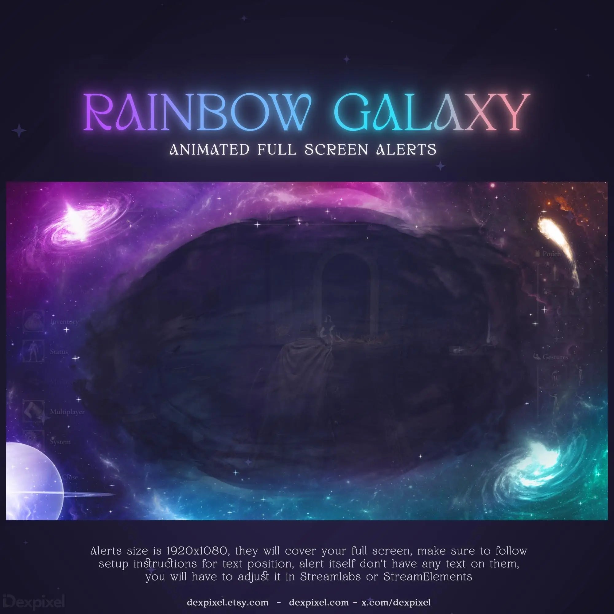 Rainbow Galaxy VTuber Stream Alert with Animated Space Graphics and Sound Effects
