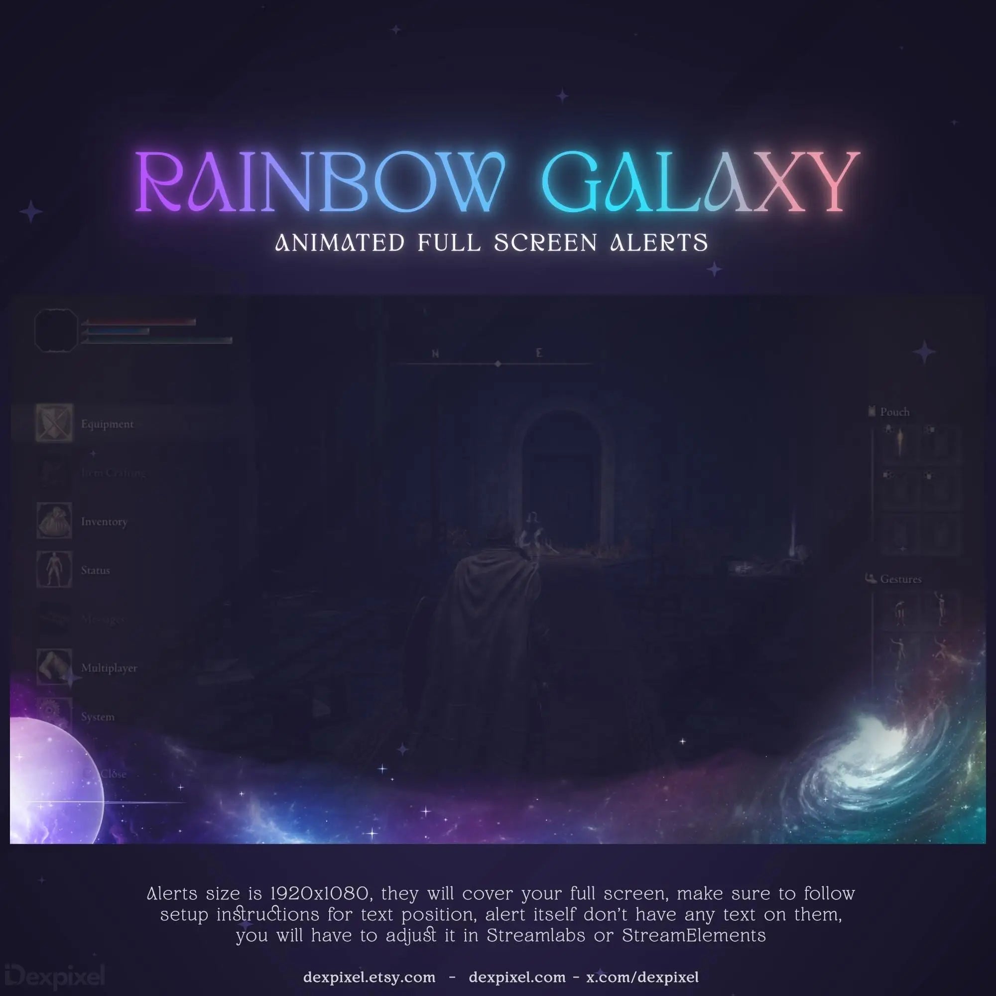 Rainbow Galaxy Nebula Fullscreen Stream Alert 1920x1080 with Space-Themed Animation
