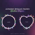 Two decorative webcam frames with colorful heart shapes and sparkles in circle and heart shapes.