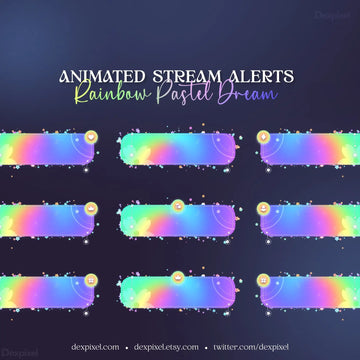 Rainbow Pastel Dream Alerts featuring holographic gradient animated stream overlays