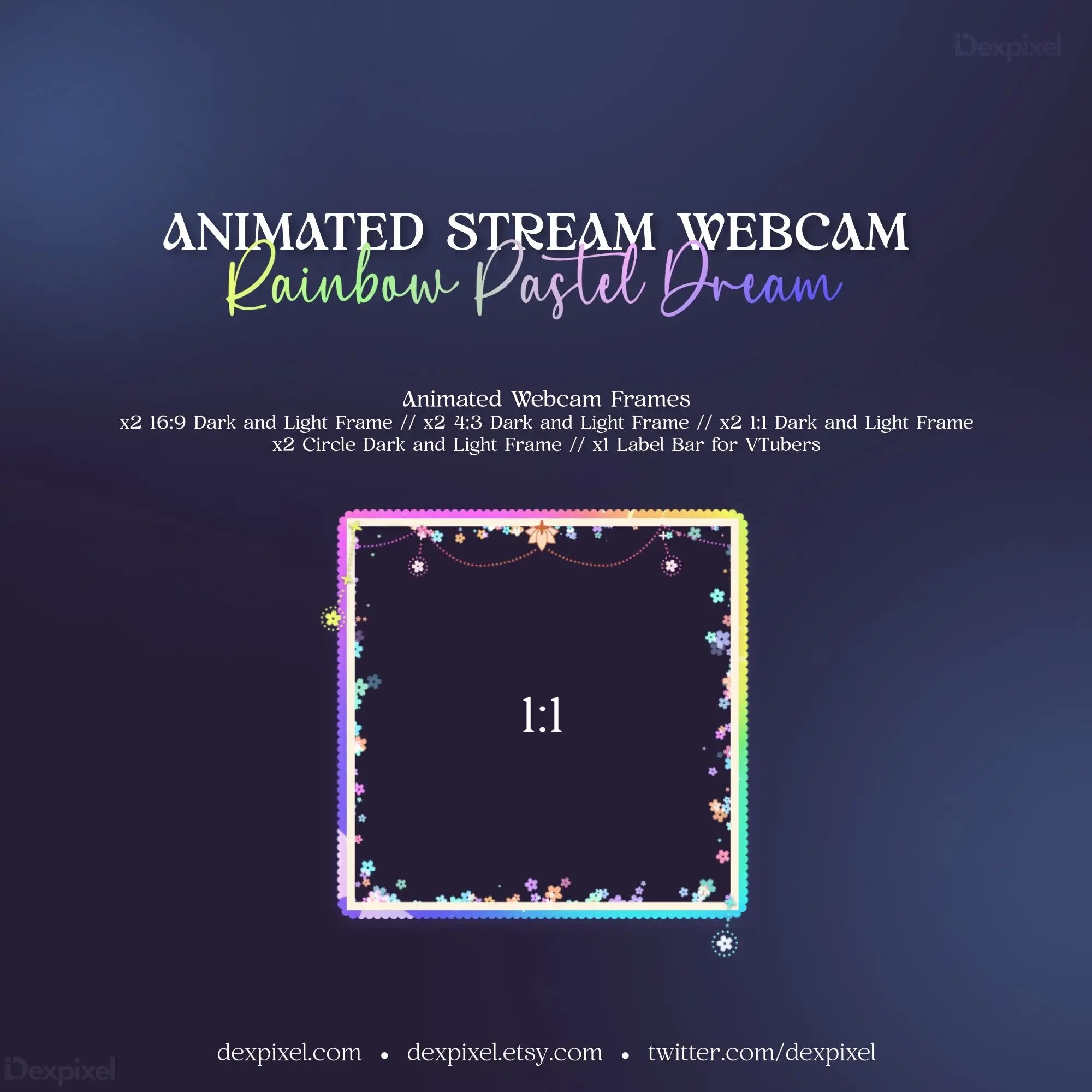 Rainbow Pastel Dream Webcam Frame featuring animated floral celestial sparkles and stars