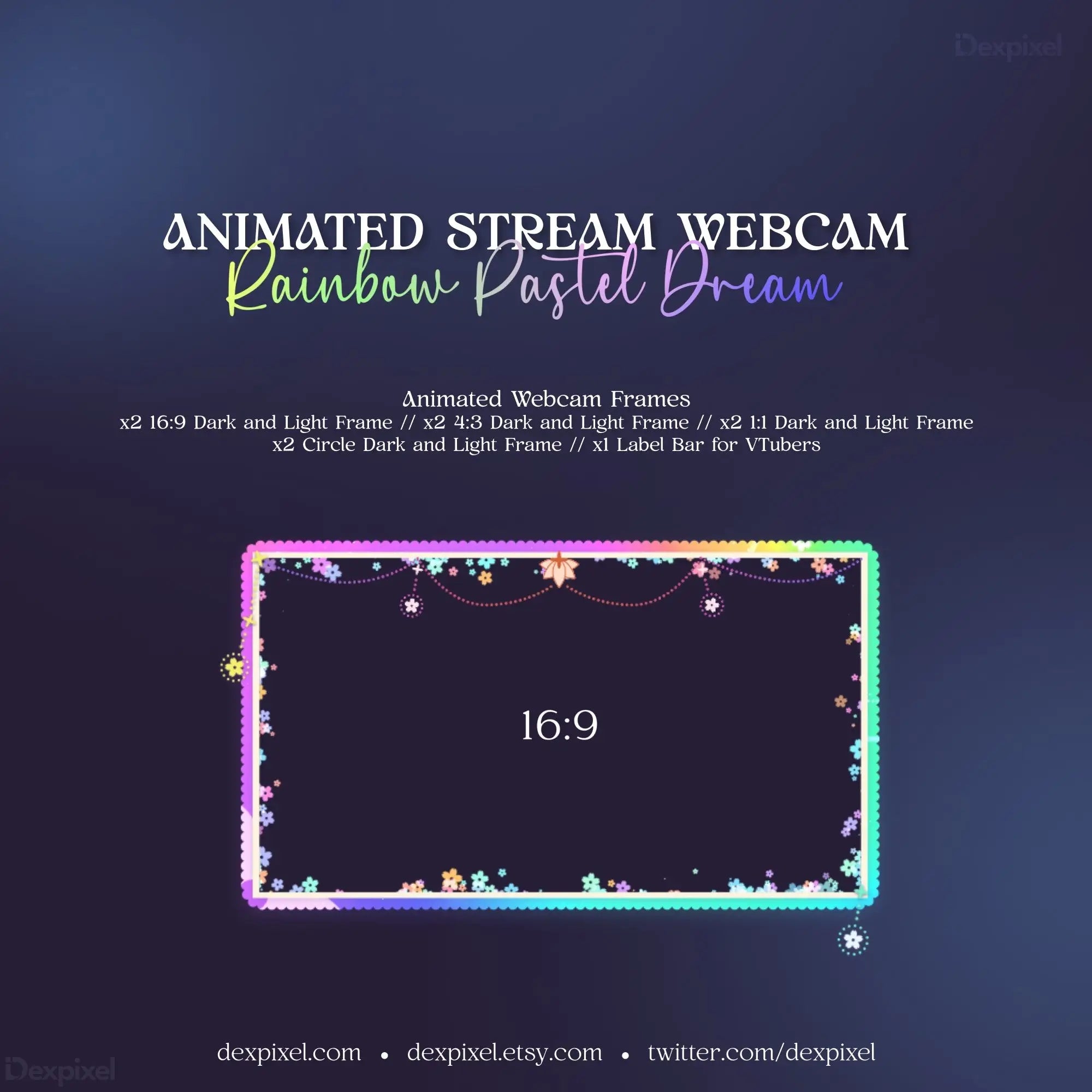 Rainbow Pastel Dream Webcam Frame featuring animated floral celestial sparkles and stars