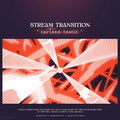 Stream transition screen with intersecting white lines on a red halftone pattern.