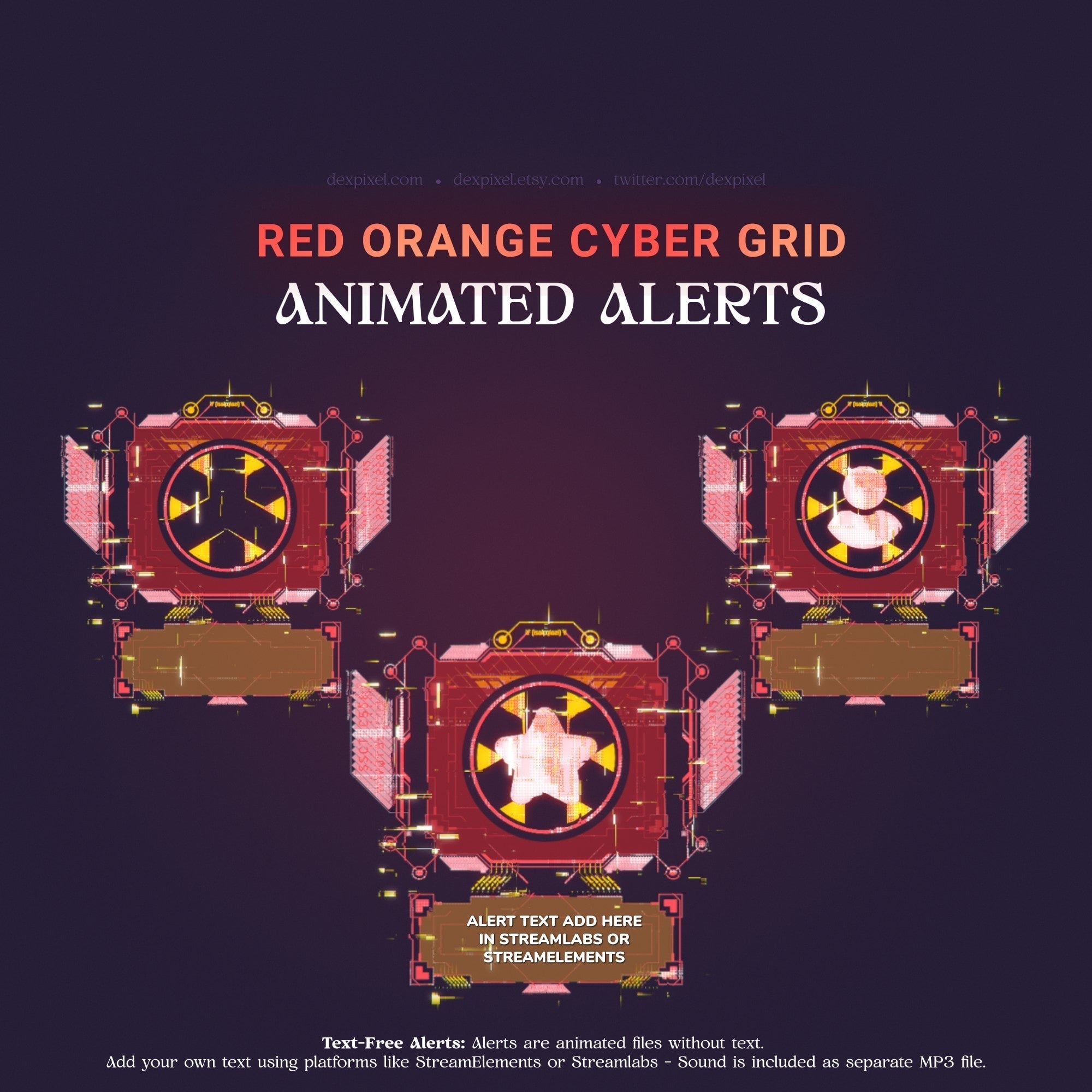 Cyberpunk-themed animated alerts.