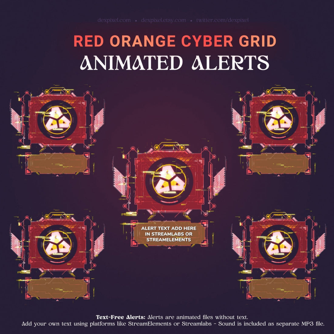 Red and orange cyber grid animated alerts.