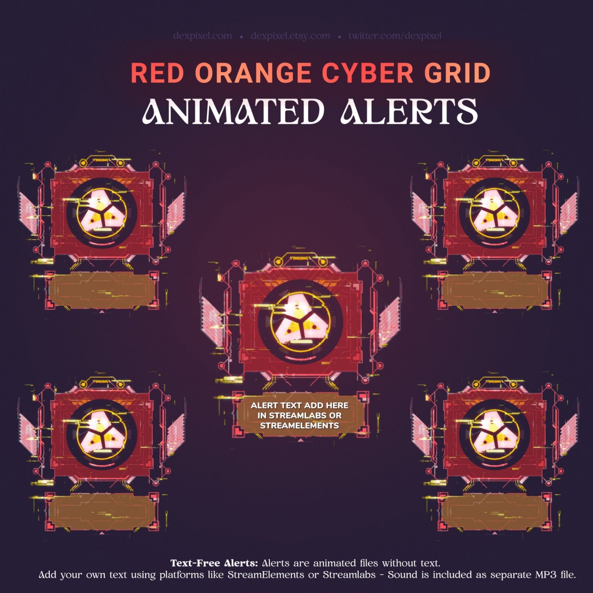 Red and orange cyber grid animated alerts.