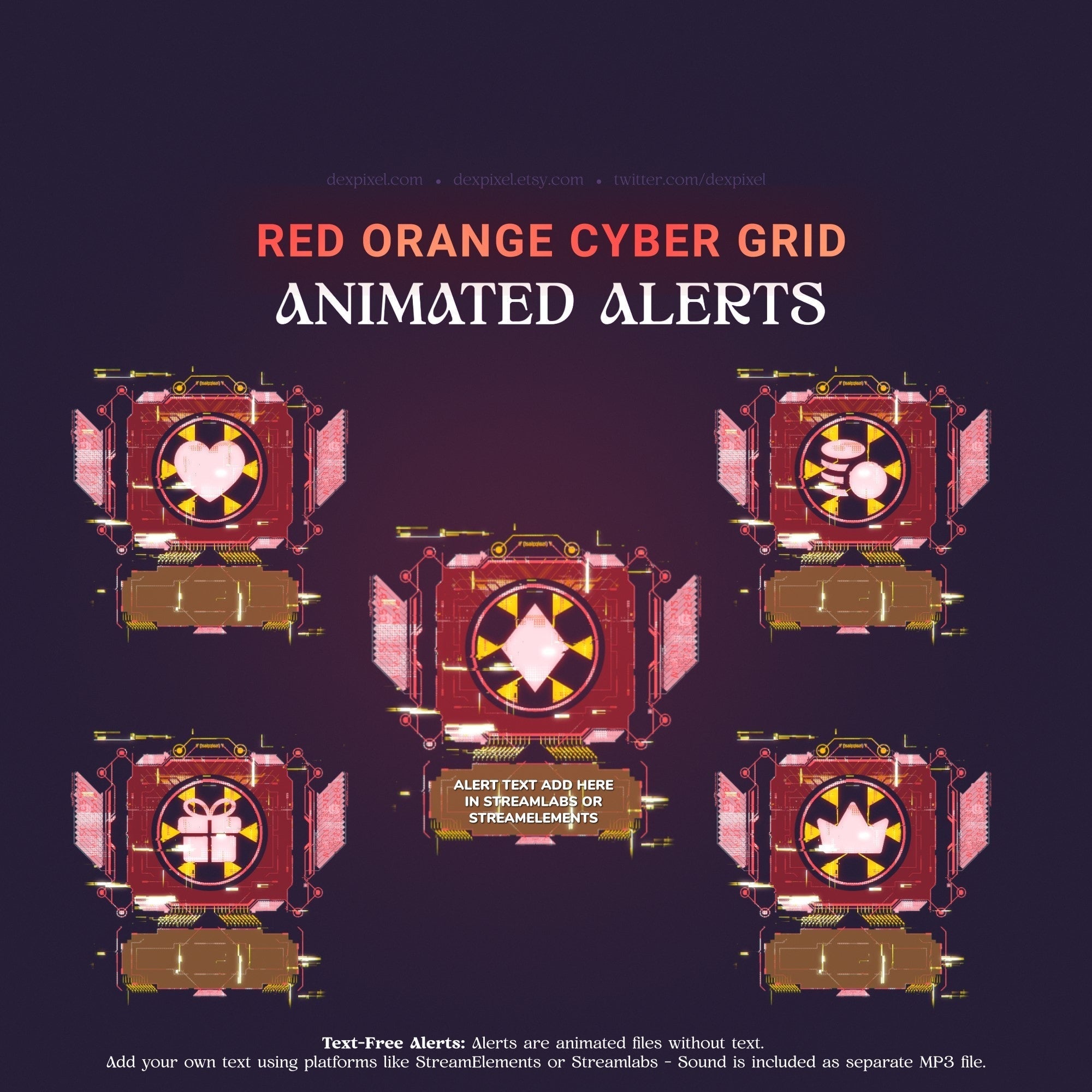 Red and orange cyber grid animated alerts.