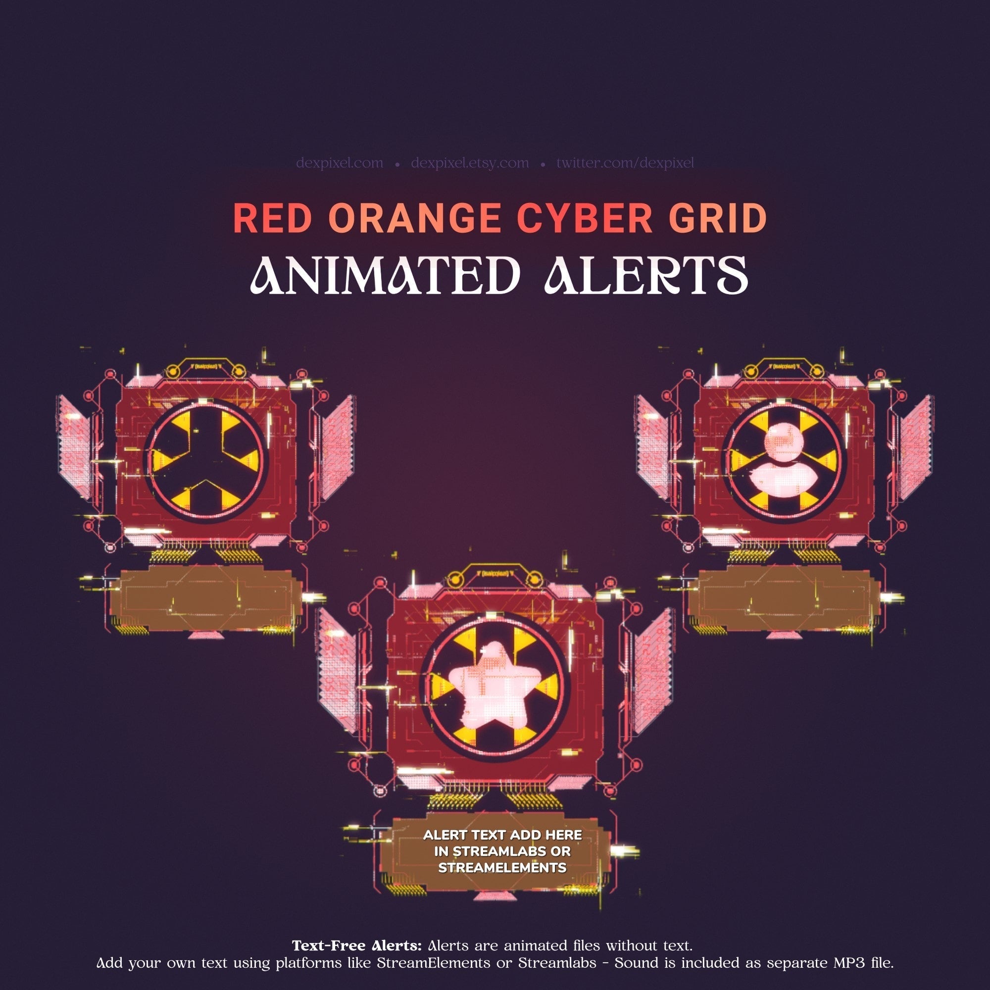 Red and orange cyber grid animated alerts.