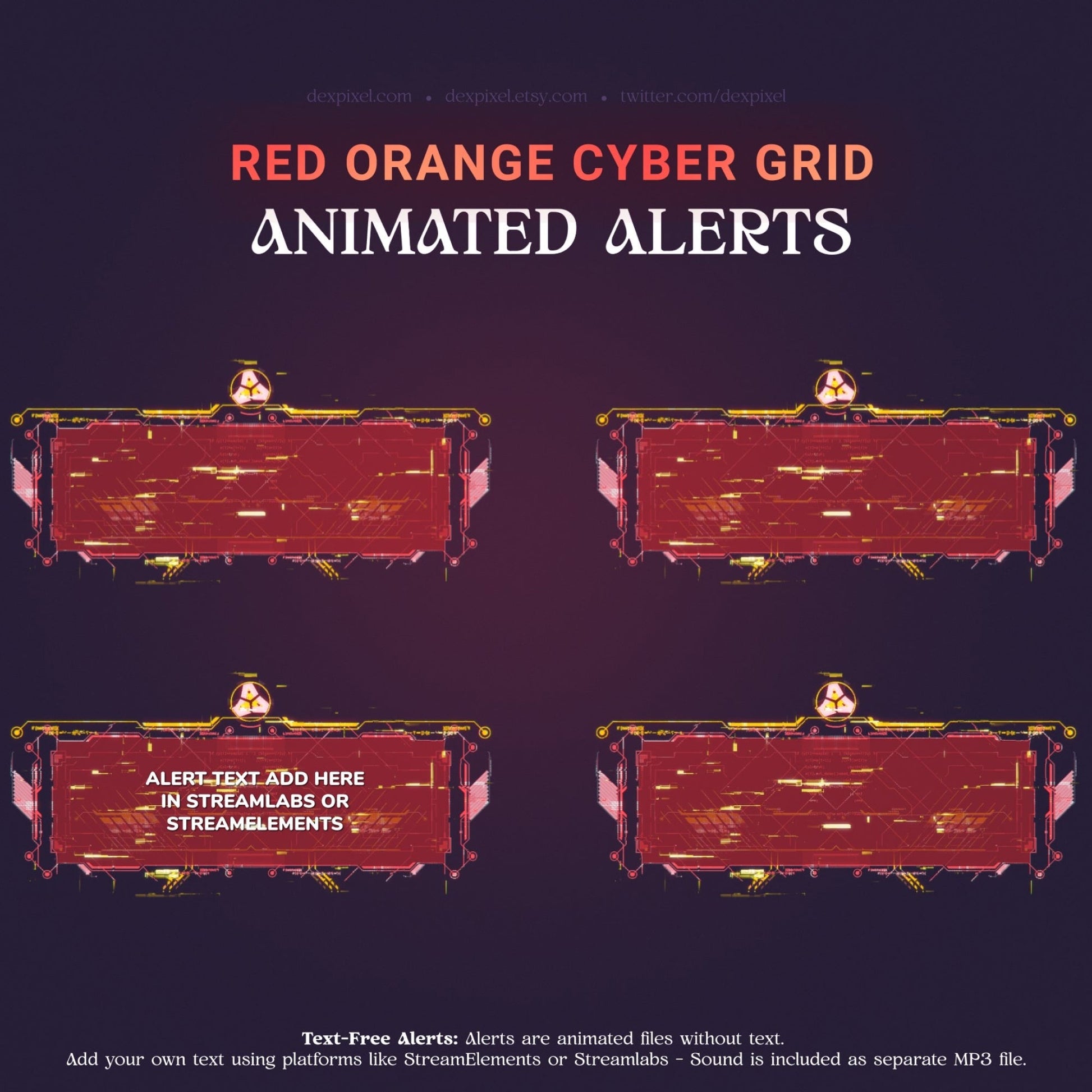 Red and orange cyber grid animated alerts.
