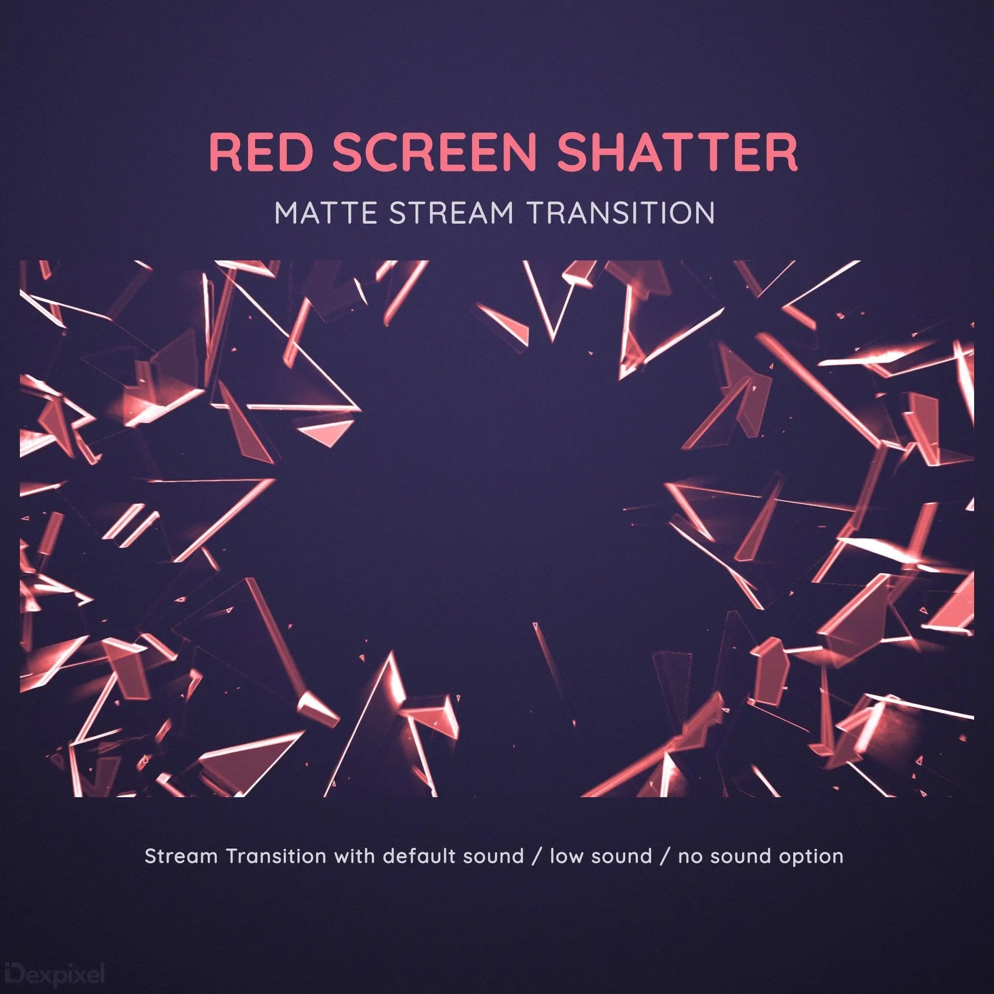 Red shattered glass fragments transition effect with angular geometric pieces.