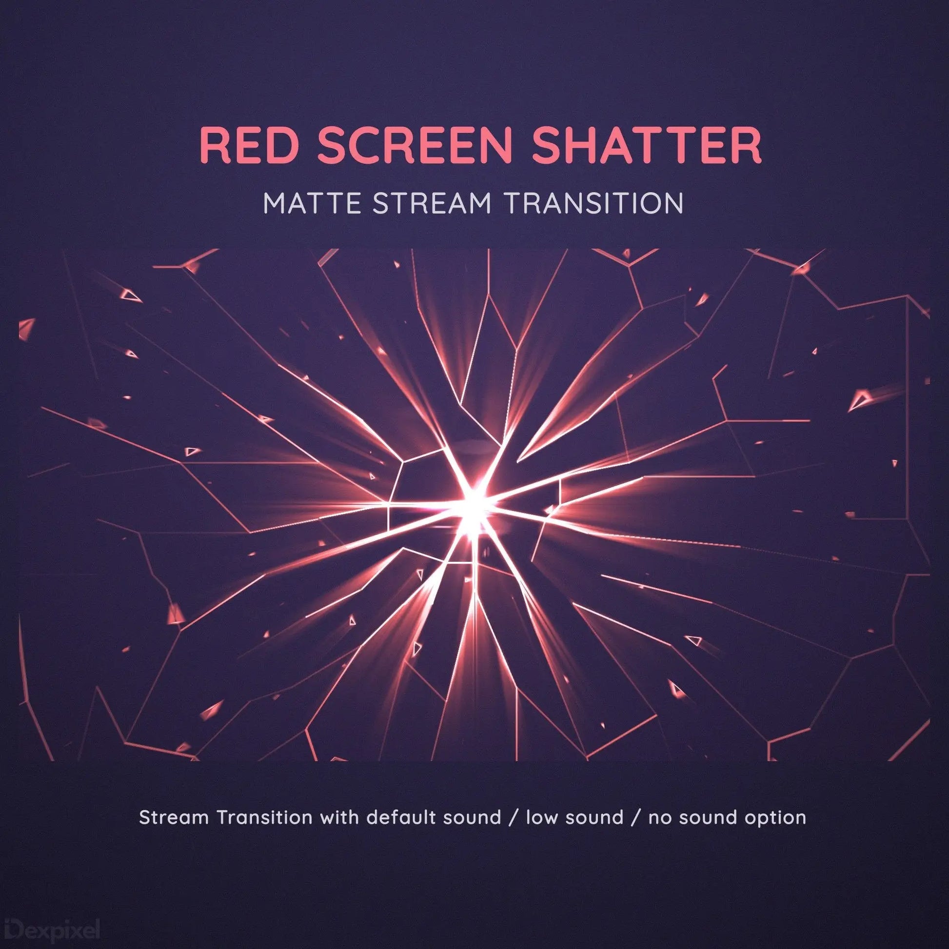 Shattered glass pattern with glowing red-pink rays emanating from a central point.