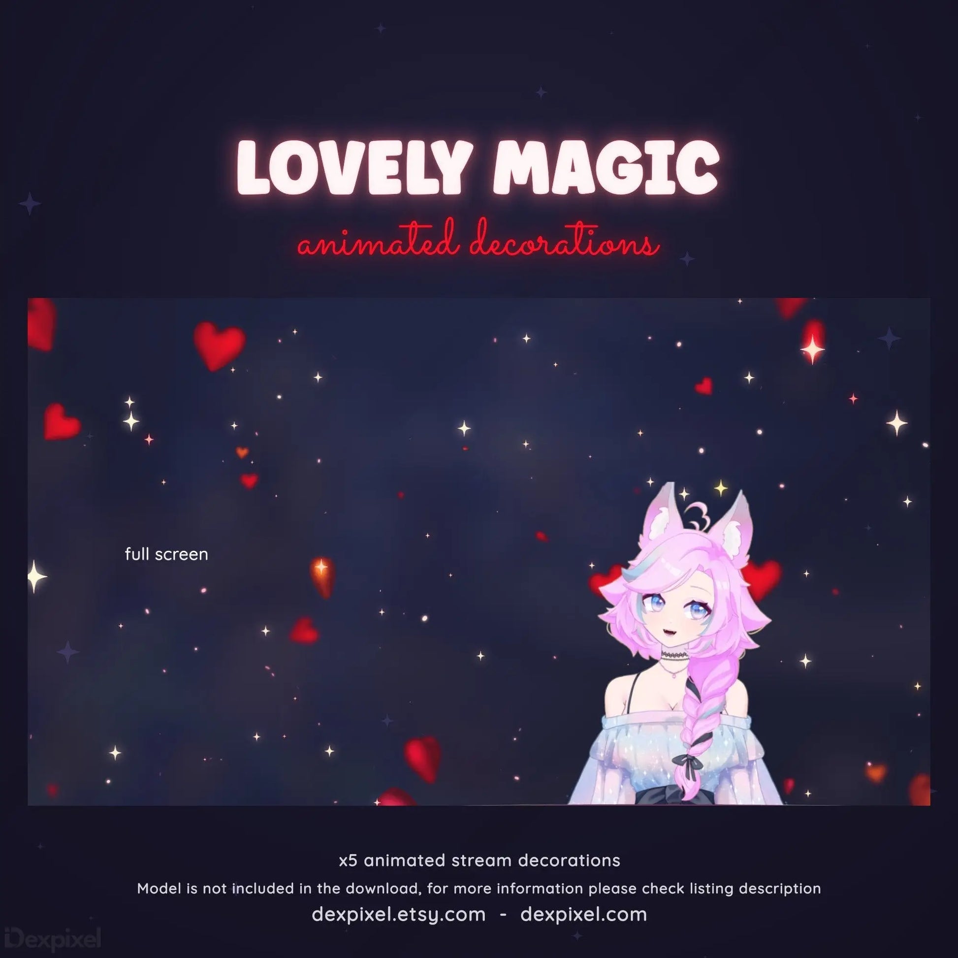 stream overlay hearts stars animated decor
