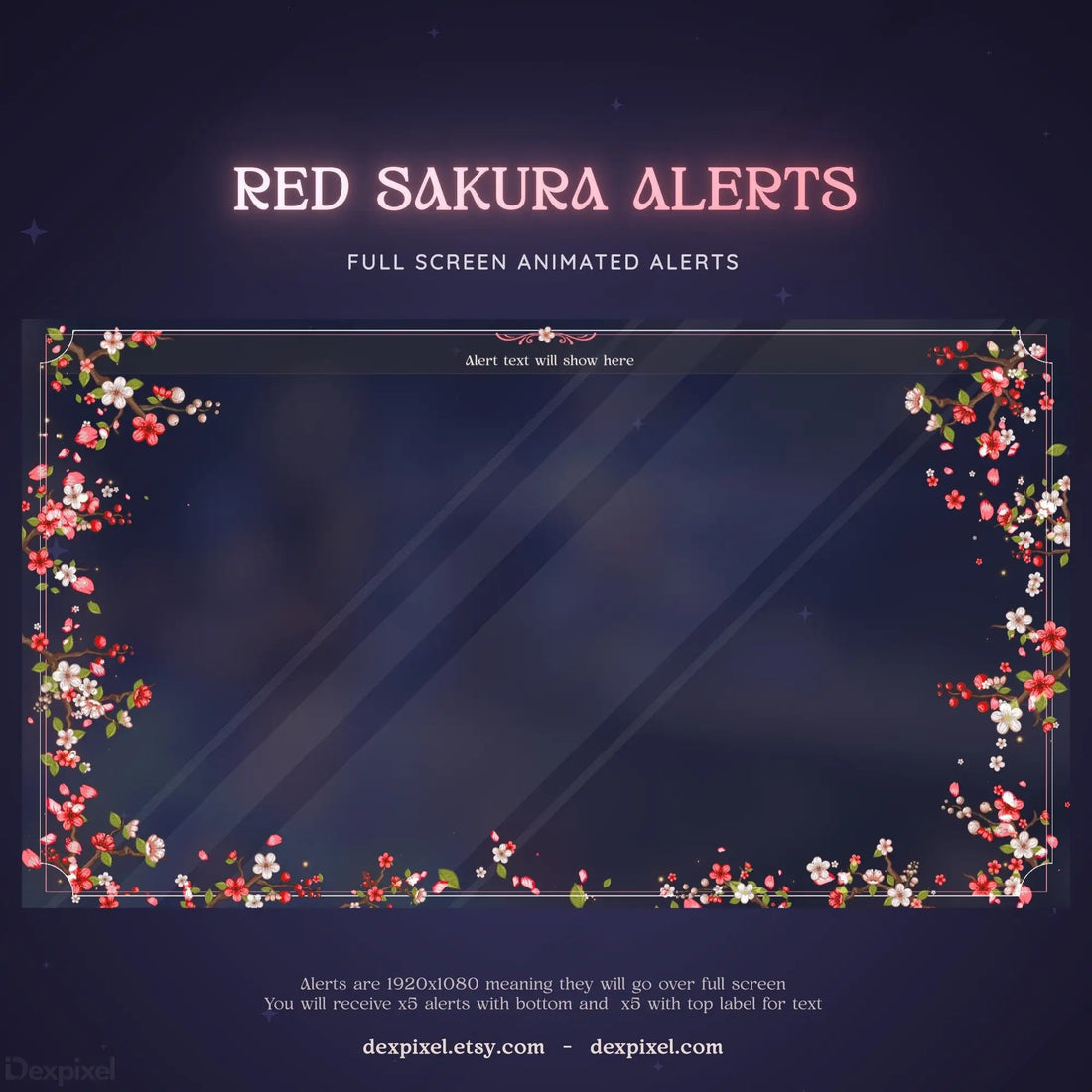 red white sakura cherry blossom animated stream alert