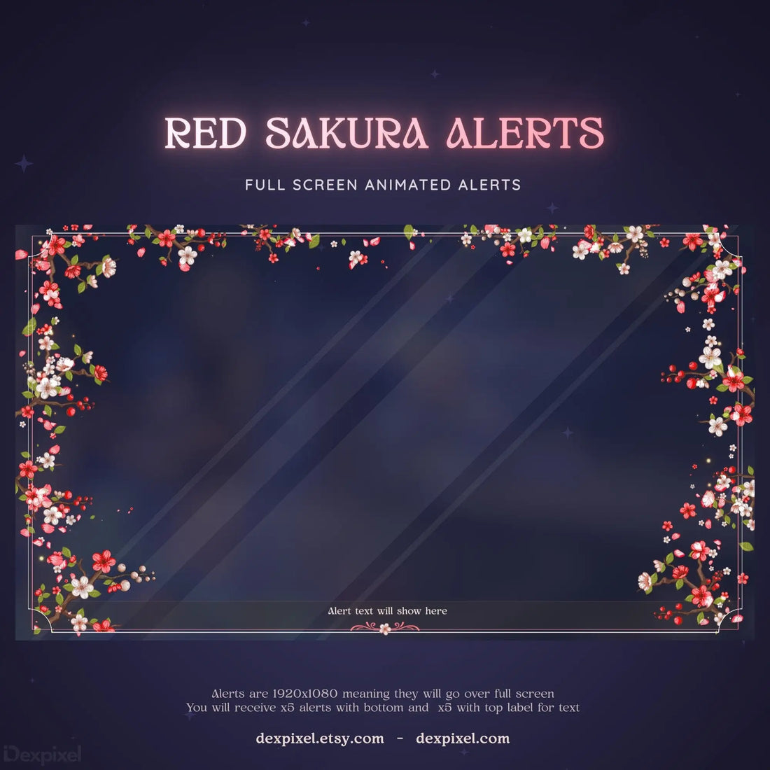 red white sakura cherry blossom animated stream alert