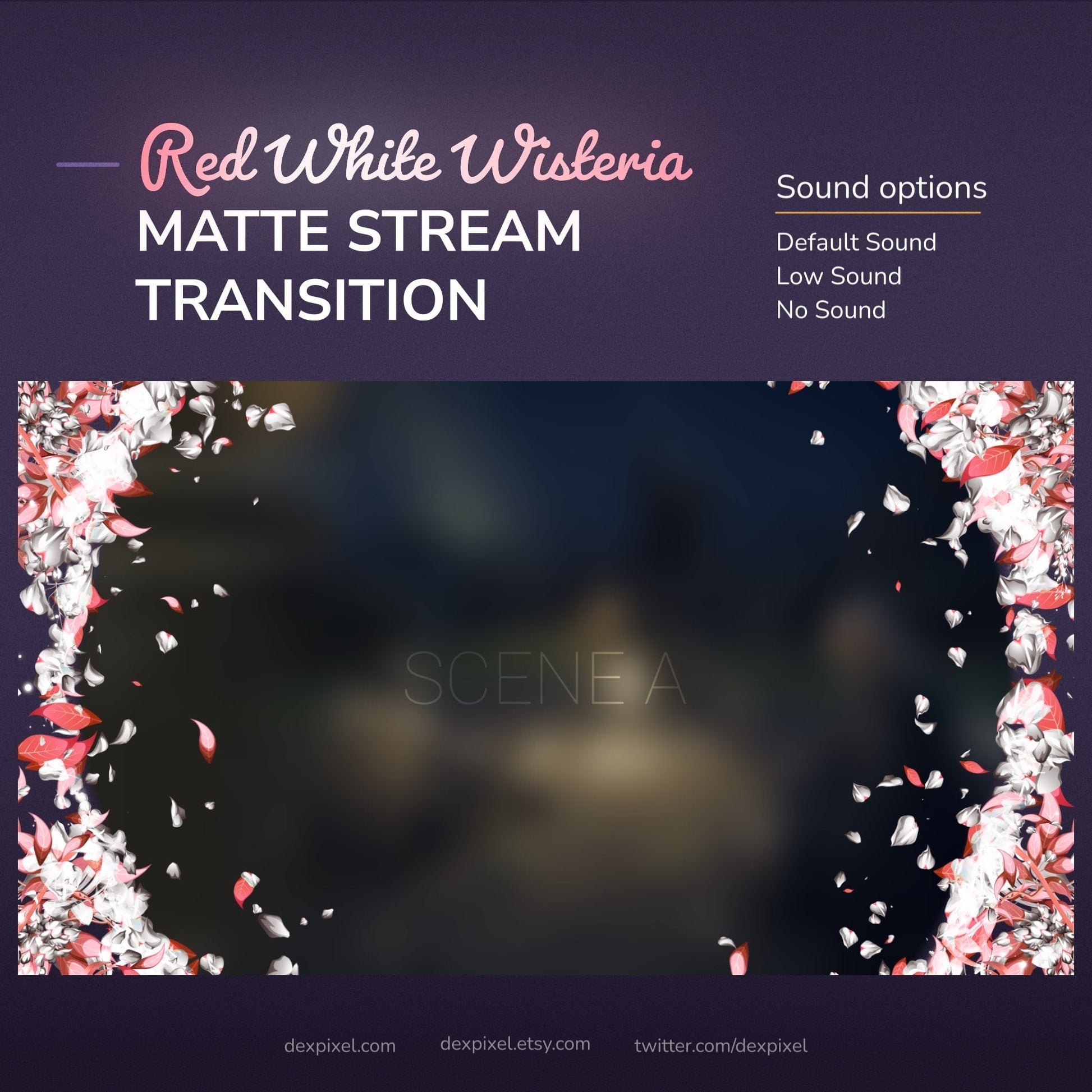 Digital matte stream transition featuring red and white wisteria.