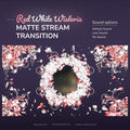 Digital stream transition with red and white wisteria petals.