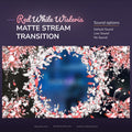 Digital stream transition with red and white wisteria petals.