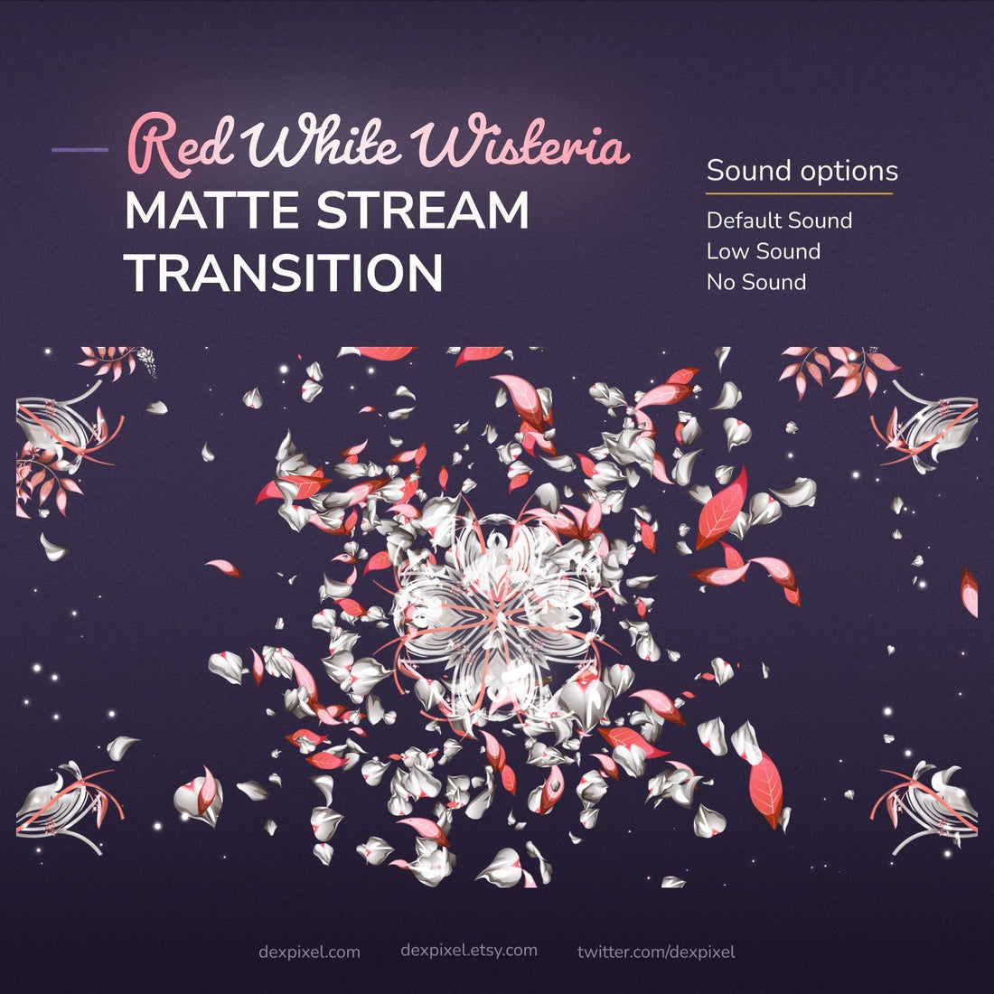 Digital stream transition featuring falling red and white wisteria petals.