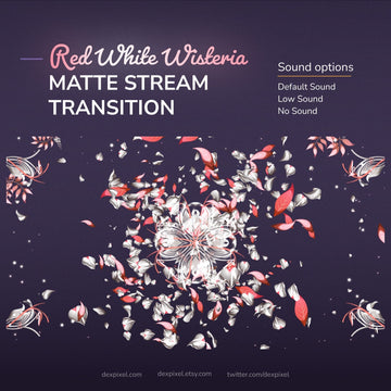 Digital stream transition featuring falling red and white wisteria petals.