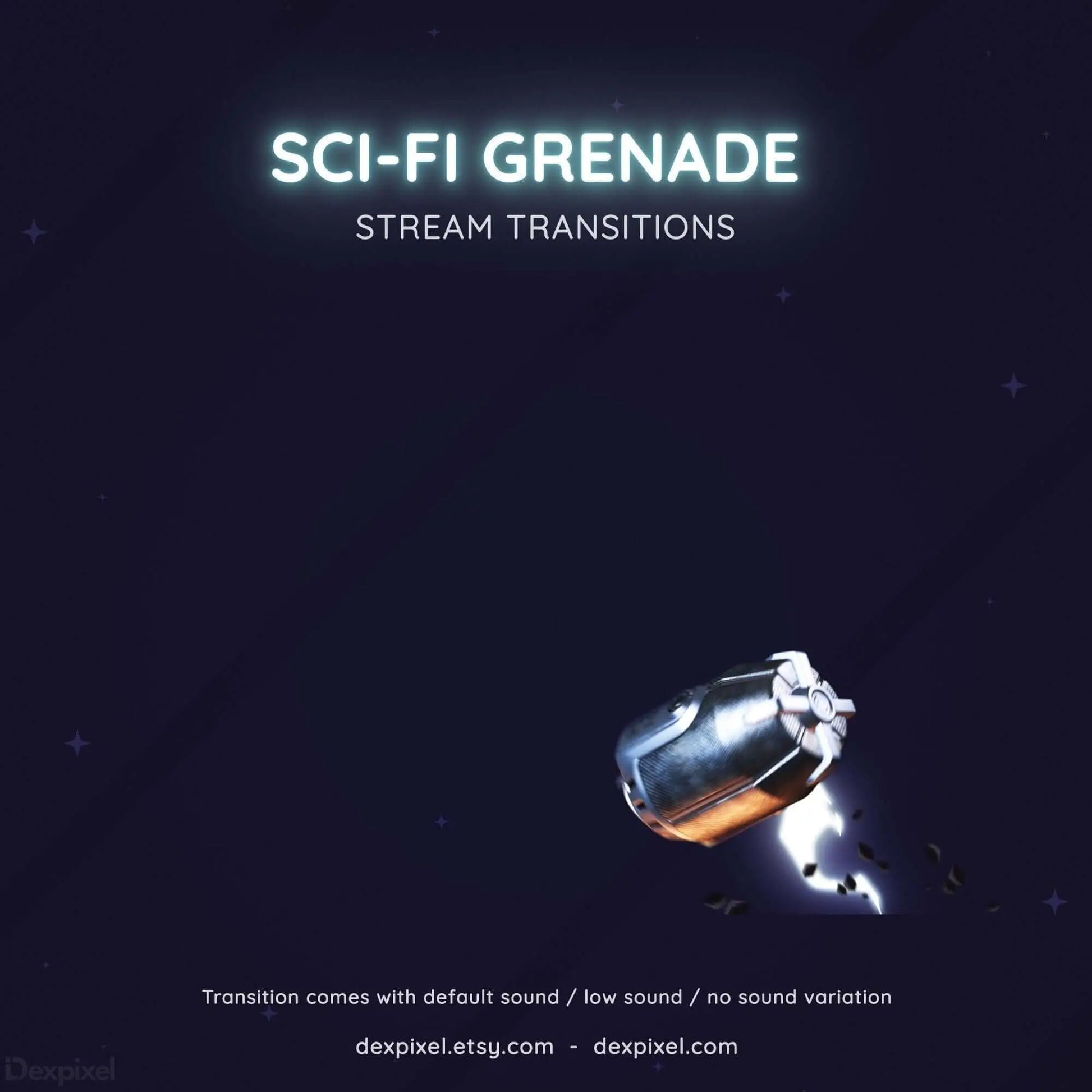 Sci-Fi grenade stream transition graphic with dynamic design for Twitch and YouTube streaming enhancement.