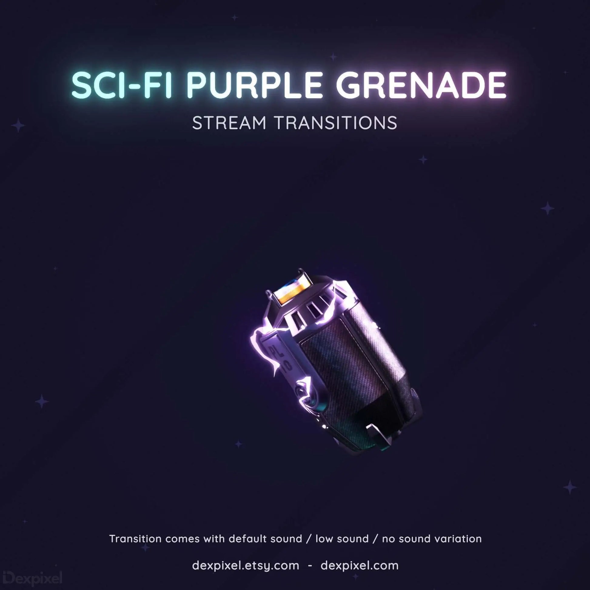 Glowing purple sci-fi grenade with electrical energy effects.