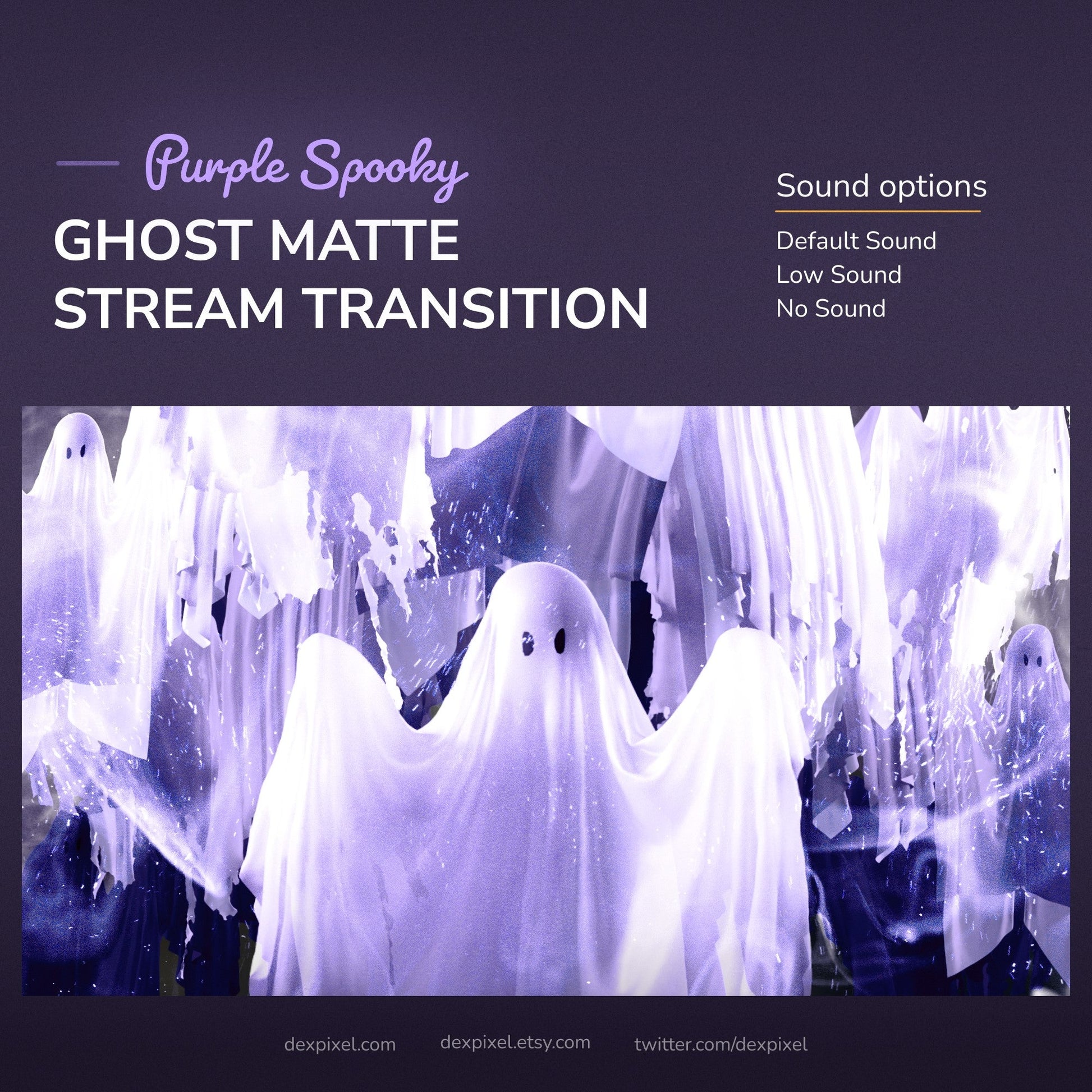 Purple spooky ghost matte stream transition with sound options.