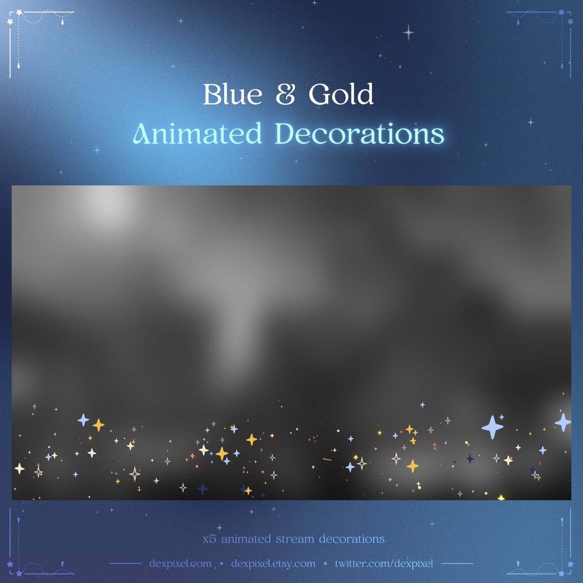 Blue and Gold Animated Stream Decorations for elegant digital overlays and celestial-themed aesthetics.