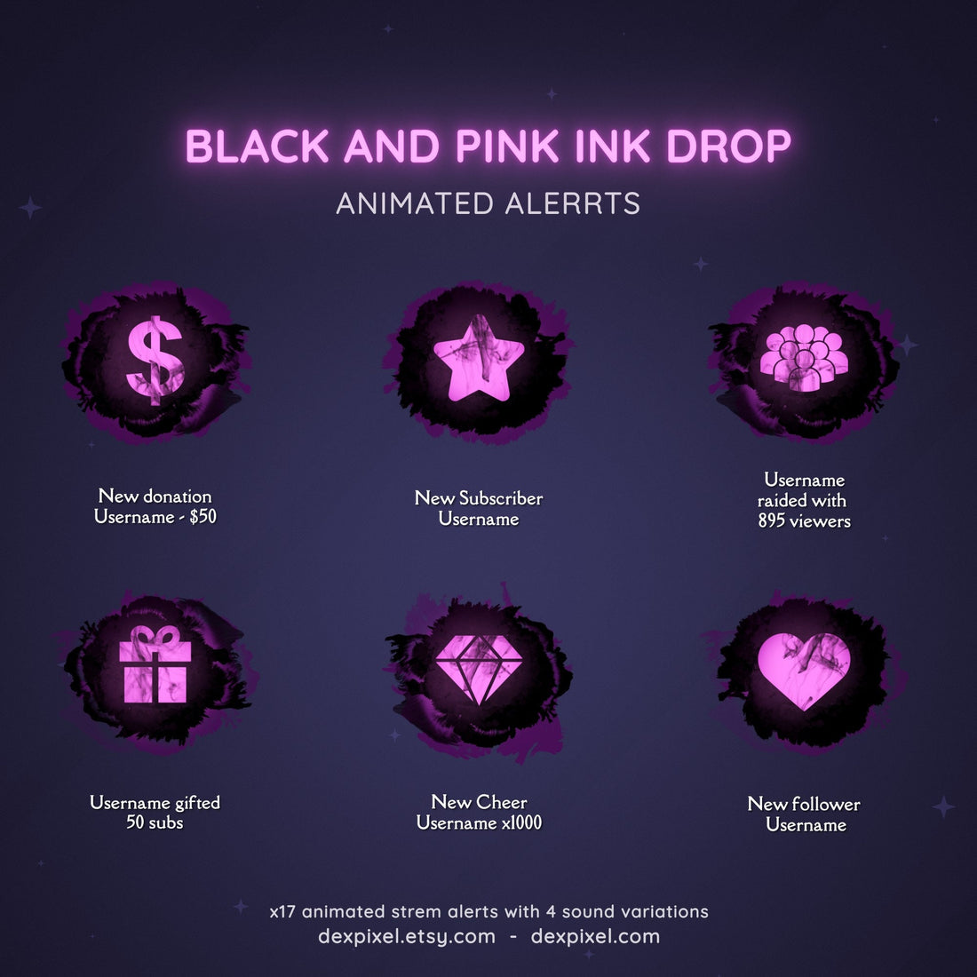 black pink ink drop twitch alerts
