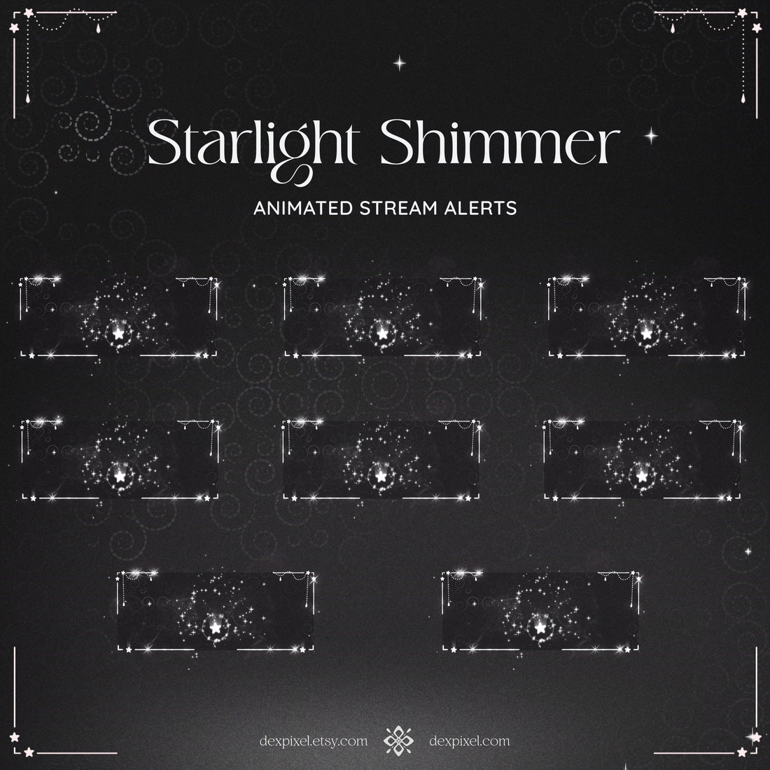 black white shimmer starlight animated alerts
