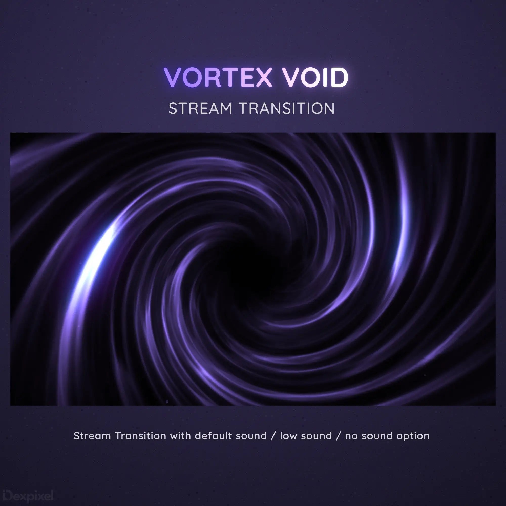 Glowing purple spiral vortex with curved light streaks.