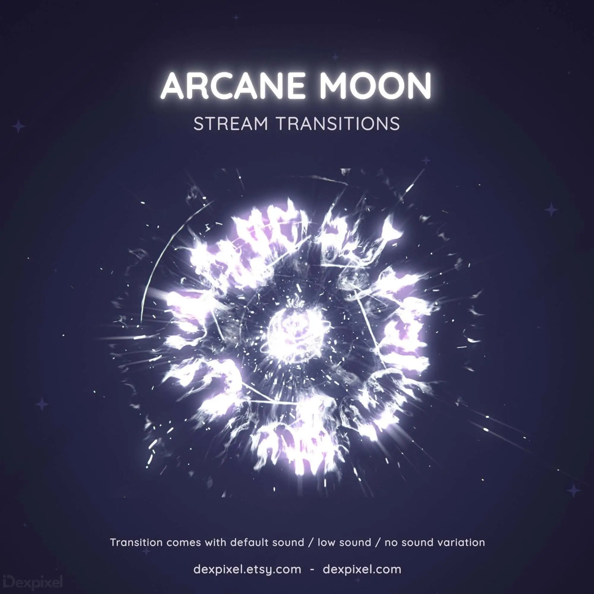 Glowing white circular burst pattern with ’Arcane Moon’ text above it.