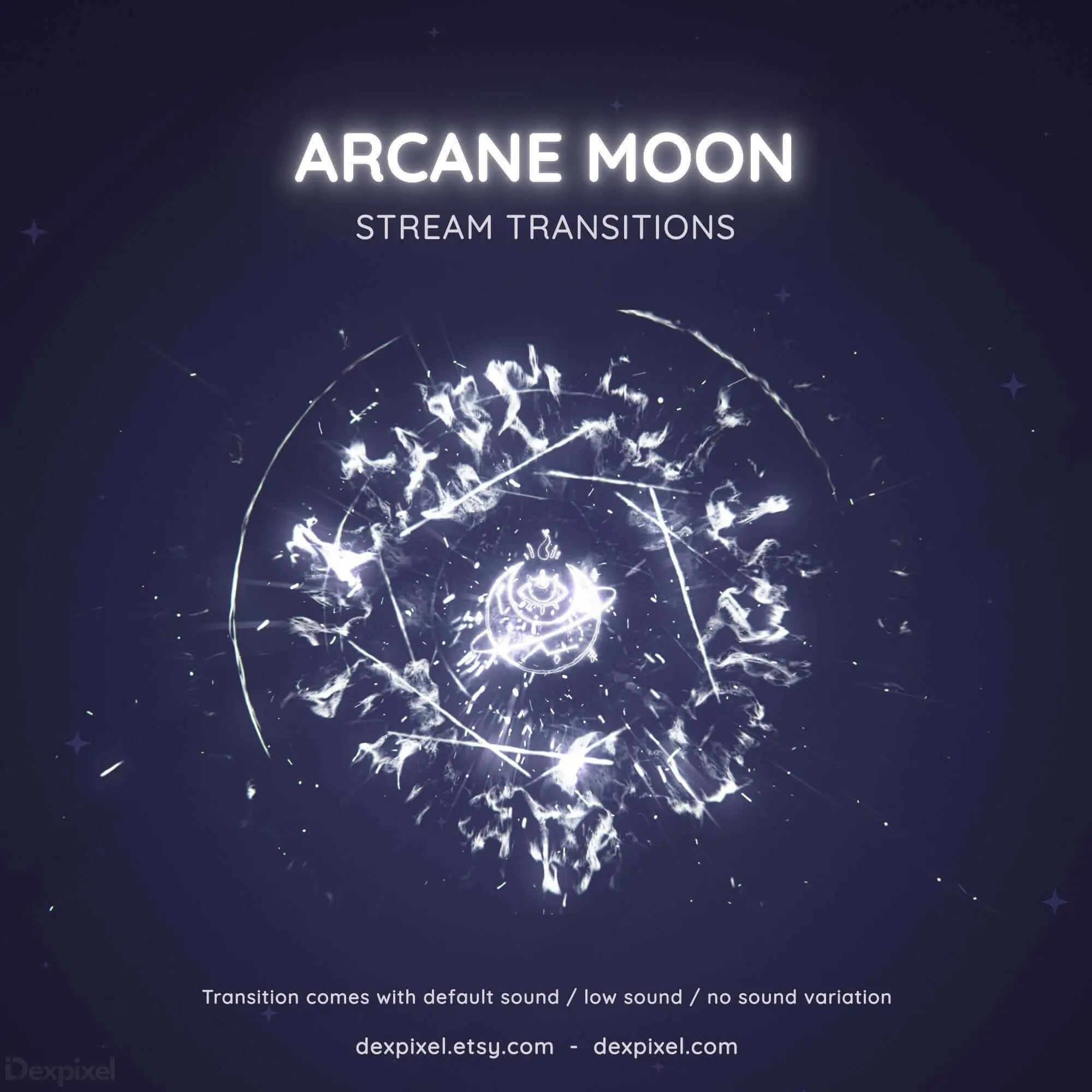 Glowing white circular design with magical arcane symbols and fragments radiating outward.