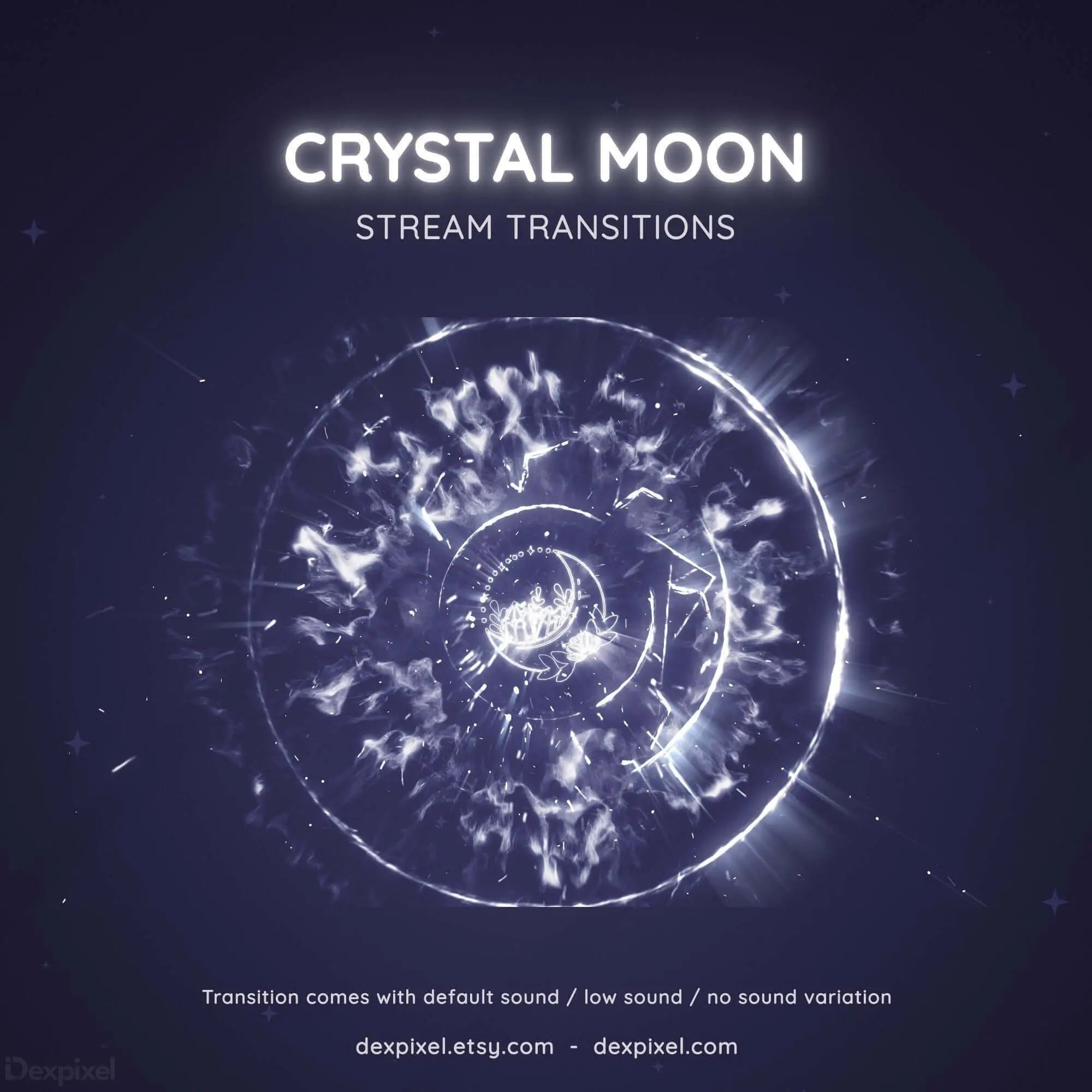 Glowing circular crystal moon design with spiral patterns and ethereal light effects.