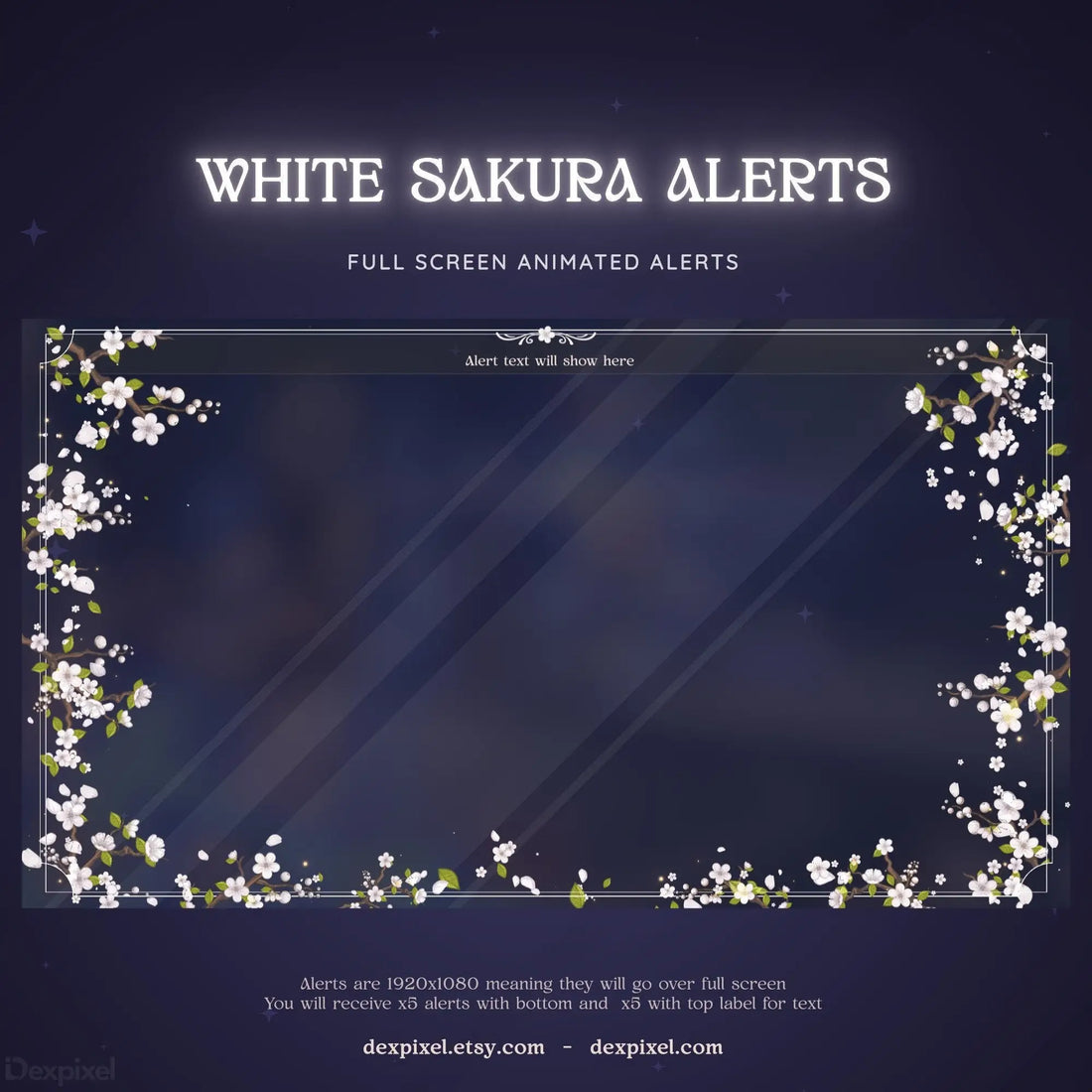 white sakura cherry blossom animated stream alert