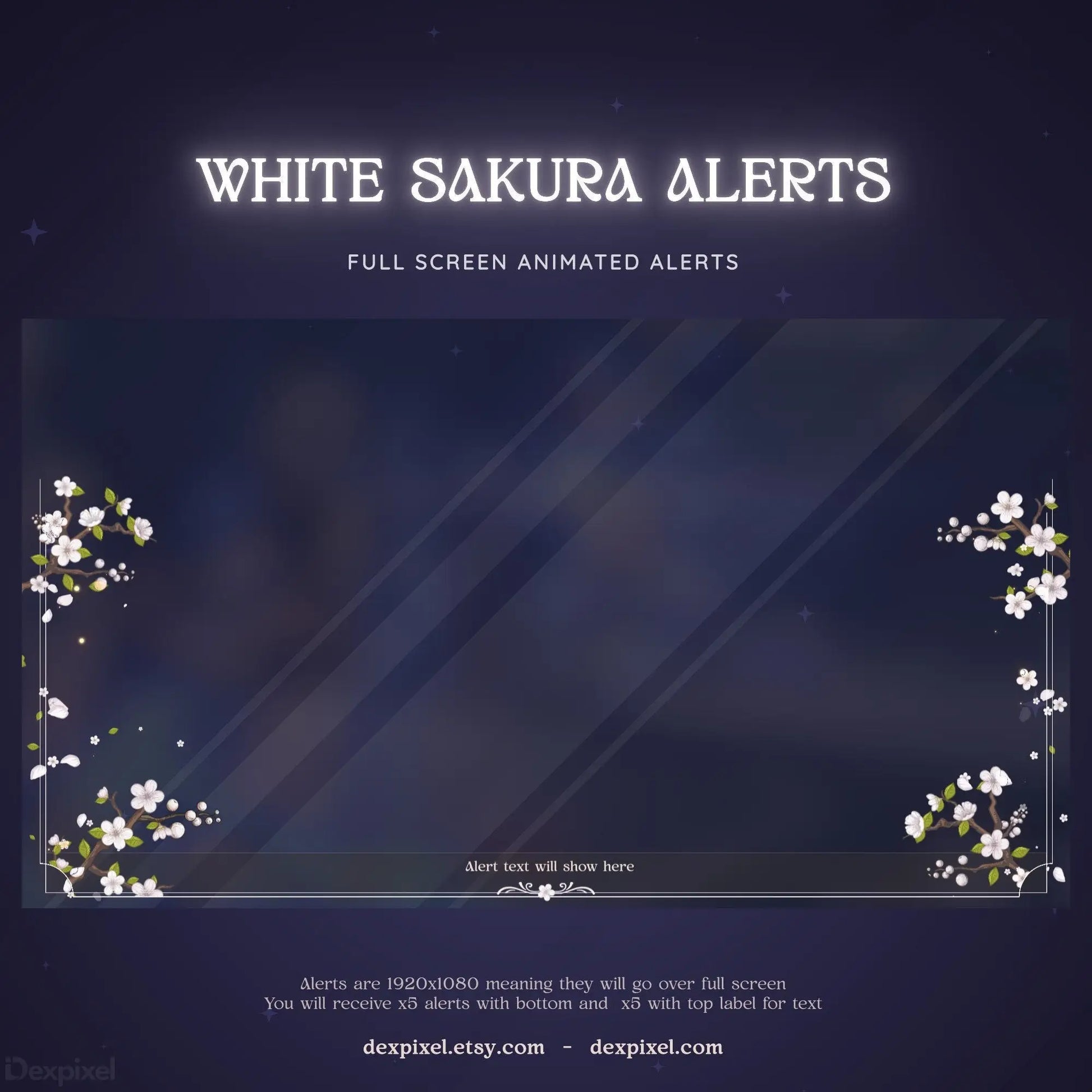 white sakura floral animated alerts for twitch vtuber
