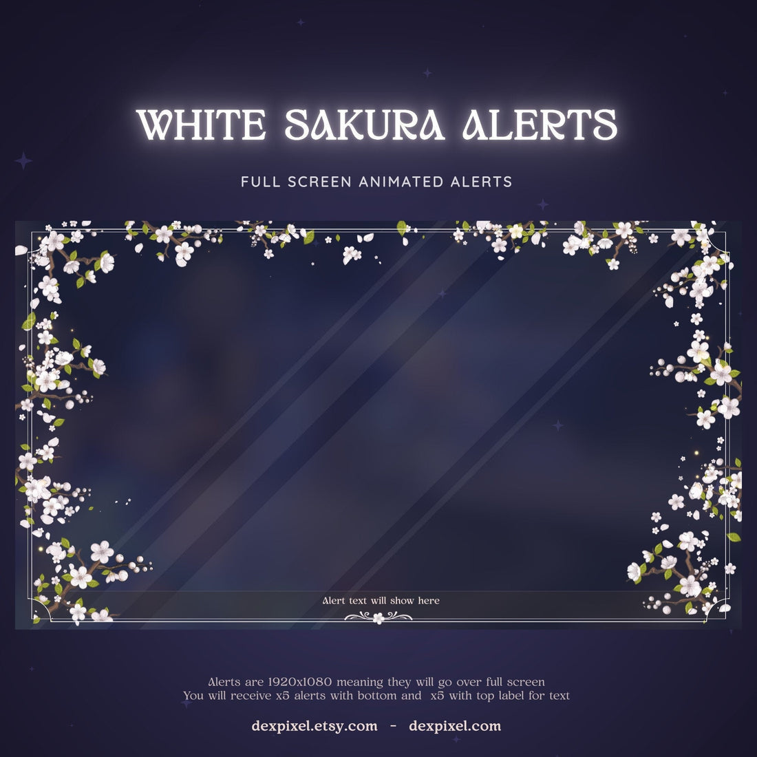 white sakura cherry blossom animated stream alert