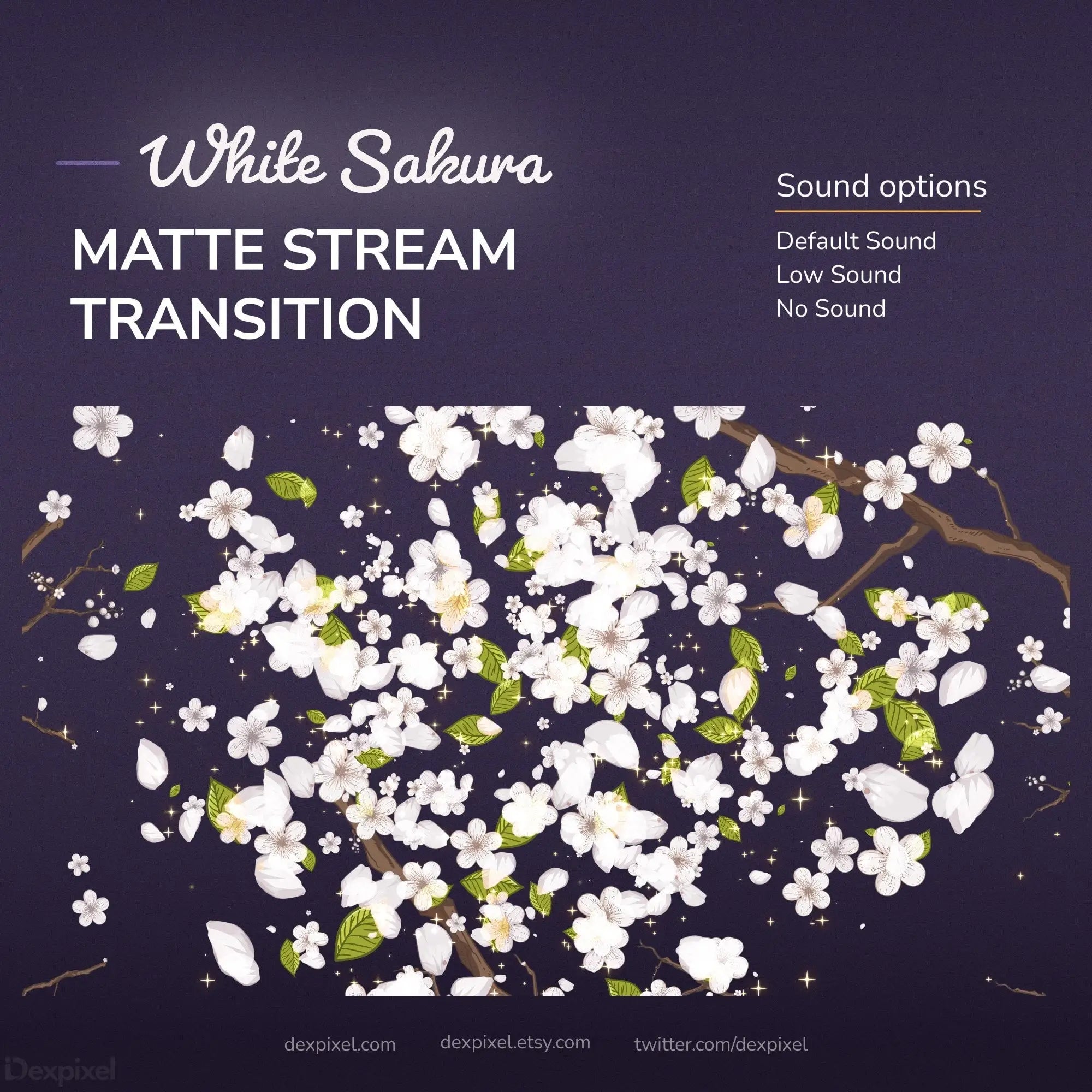 White sakura matte stream transition with sound options.