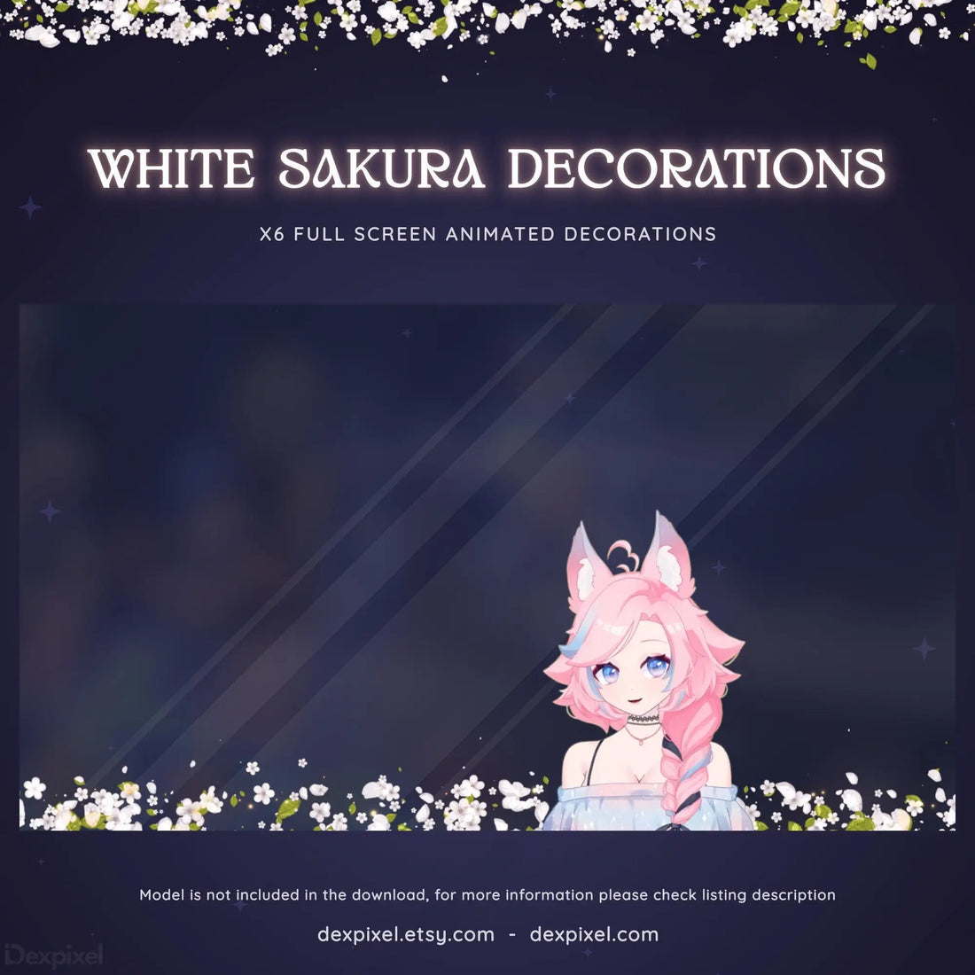 white sakura cherry blossom animated stream decoration
