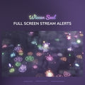Colorful Wiccan seals on a dark background with text 'Wiccan Seal' and 'Full Screen Stream Alerts'.